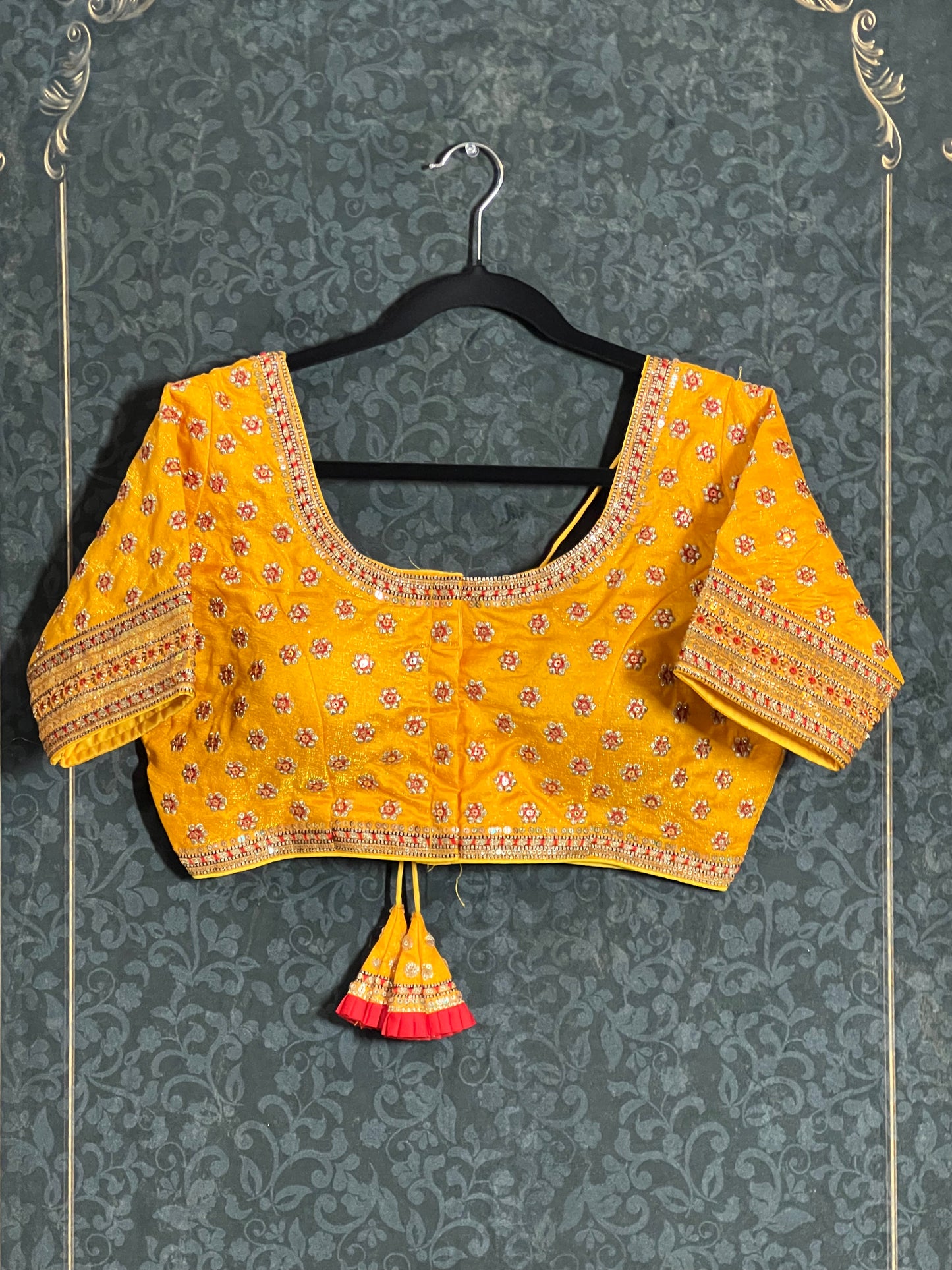 Yellow embroidered blouse / front hook blouse