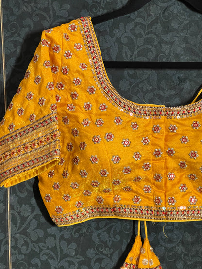 Yellow embroidered blouse / front hook blouse