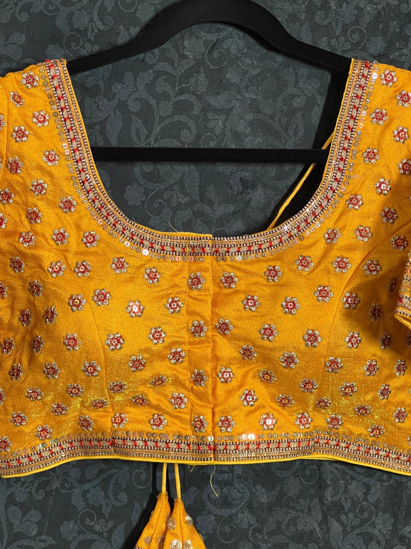 Yellow embroidered blouse / front hook blouse