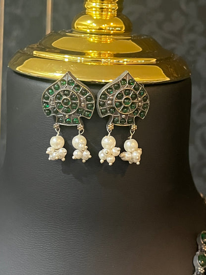 92.5 silver necklace | dual tone necklace with stone setting by Kurti Connection USA