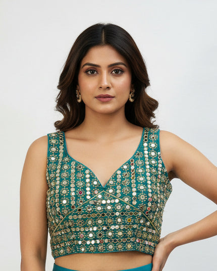 Teal blue mirror blouse