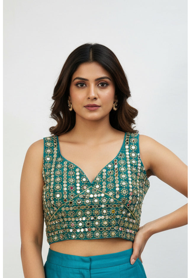 Teal blue mirror blouse