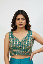 Teal blue mirror blouse by Kurti Connection USA