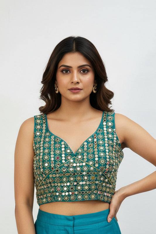 Teal blue mirror blouse