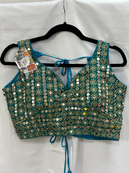 Teal blue mirror blouse by Kurti Connection USA