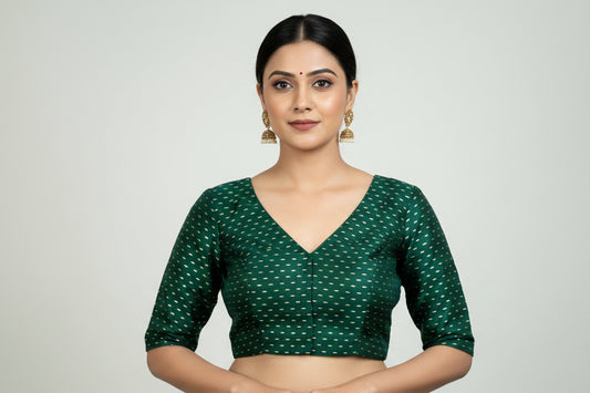 V neck blouse : bottle green color