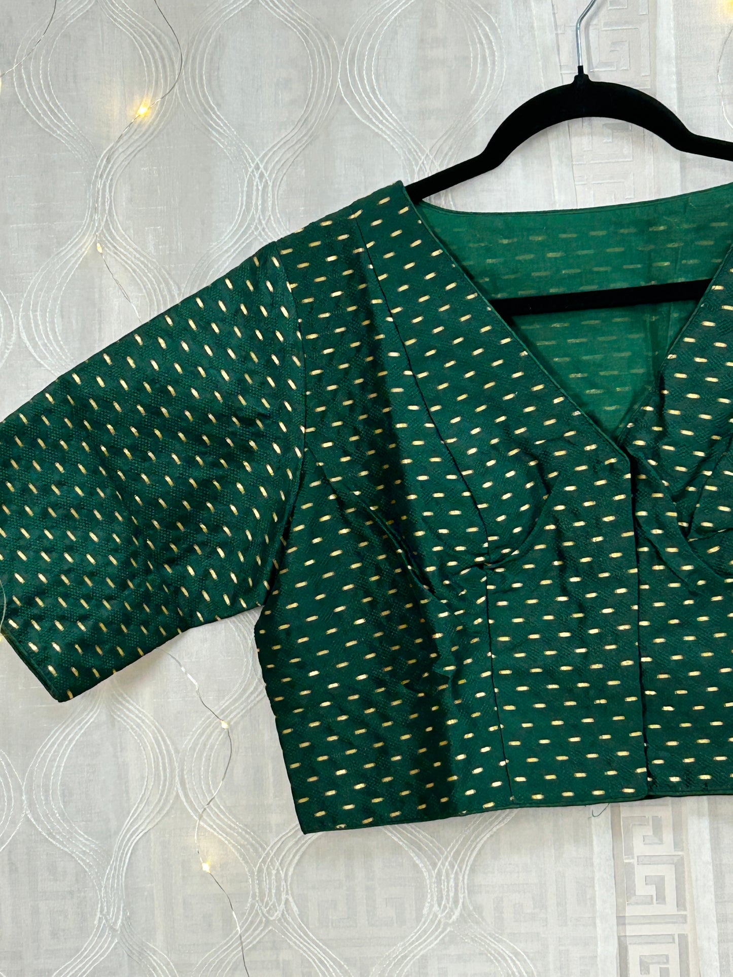 V neck blouse : bottle green color by Kurti Connection USA