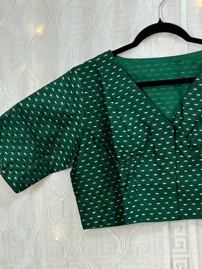 V neck blouse : bottle green color by Kurti Connection USA