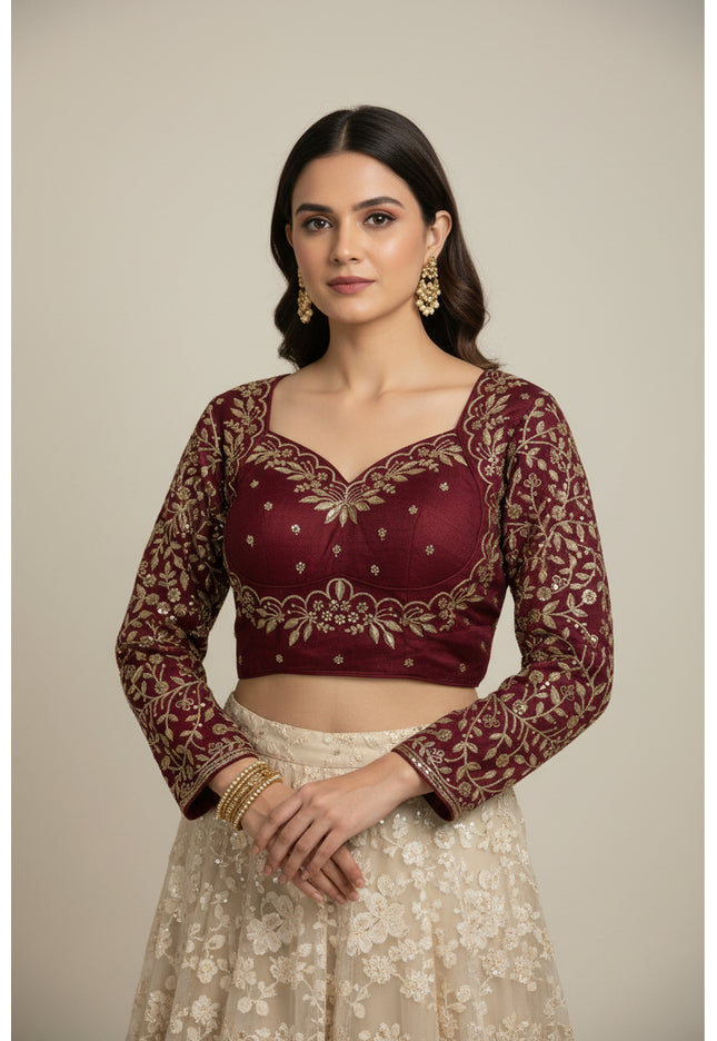 Maroon Silk cotton blouse