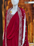 Dark pink lehenga Choli set with jacket and pre stitched dupatta by Kurti Connection USA