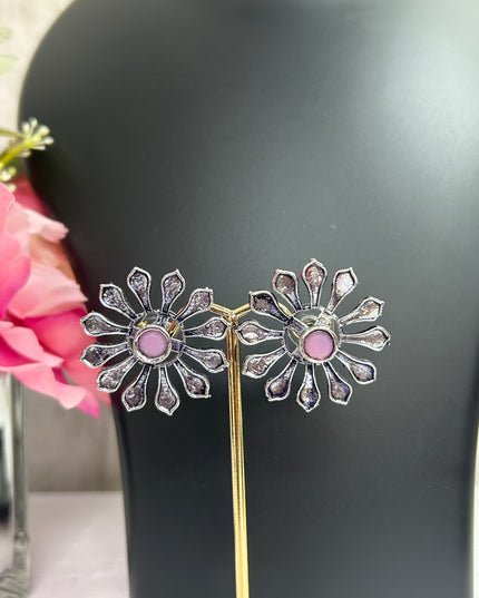 Oxidized earrings with pink stone