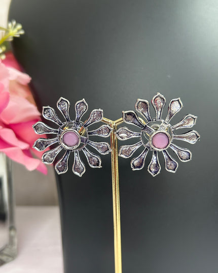 Oxidized earrings with pink stone