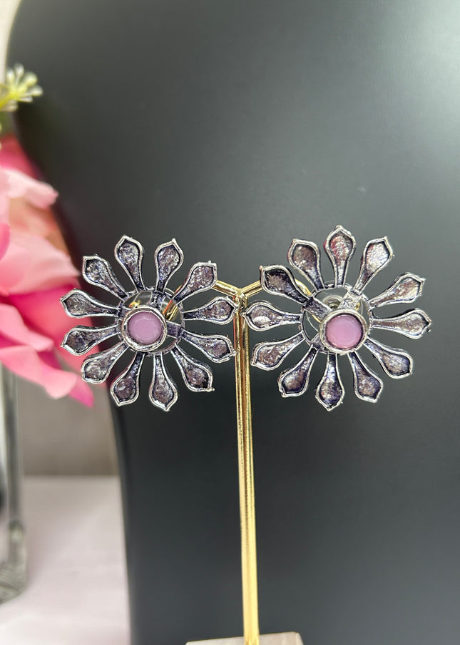 Oxidized earrings with pink stone