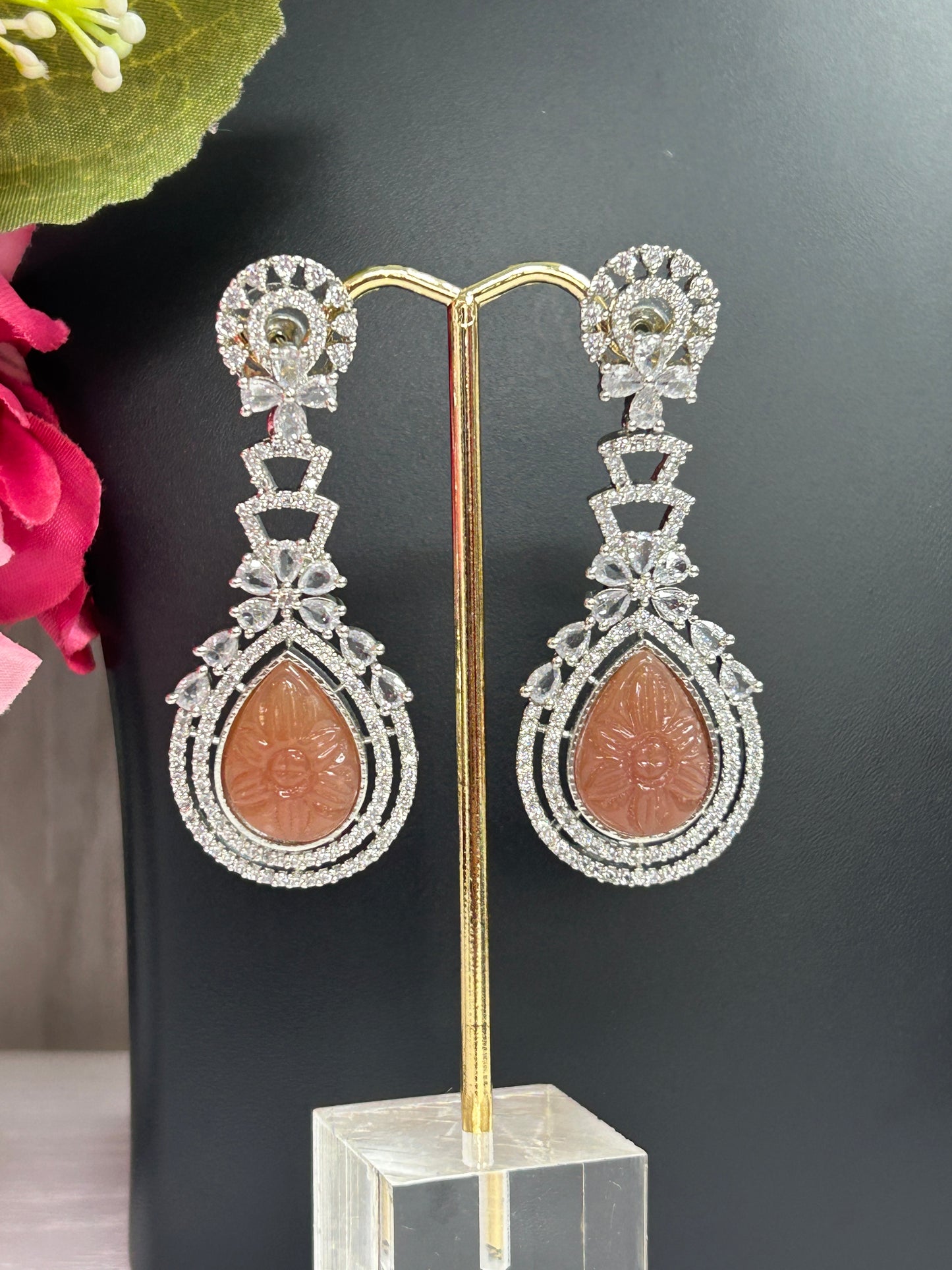 CZ earrings | light brown by Kurti Connection USA