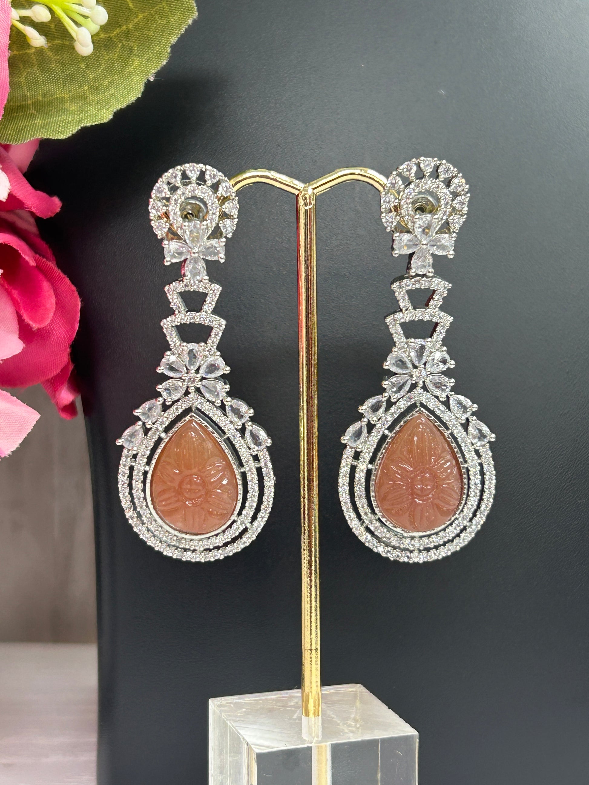 CZ earrings | light brown by Kurti Connection USA
