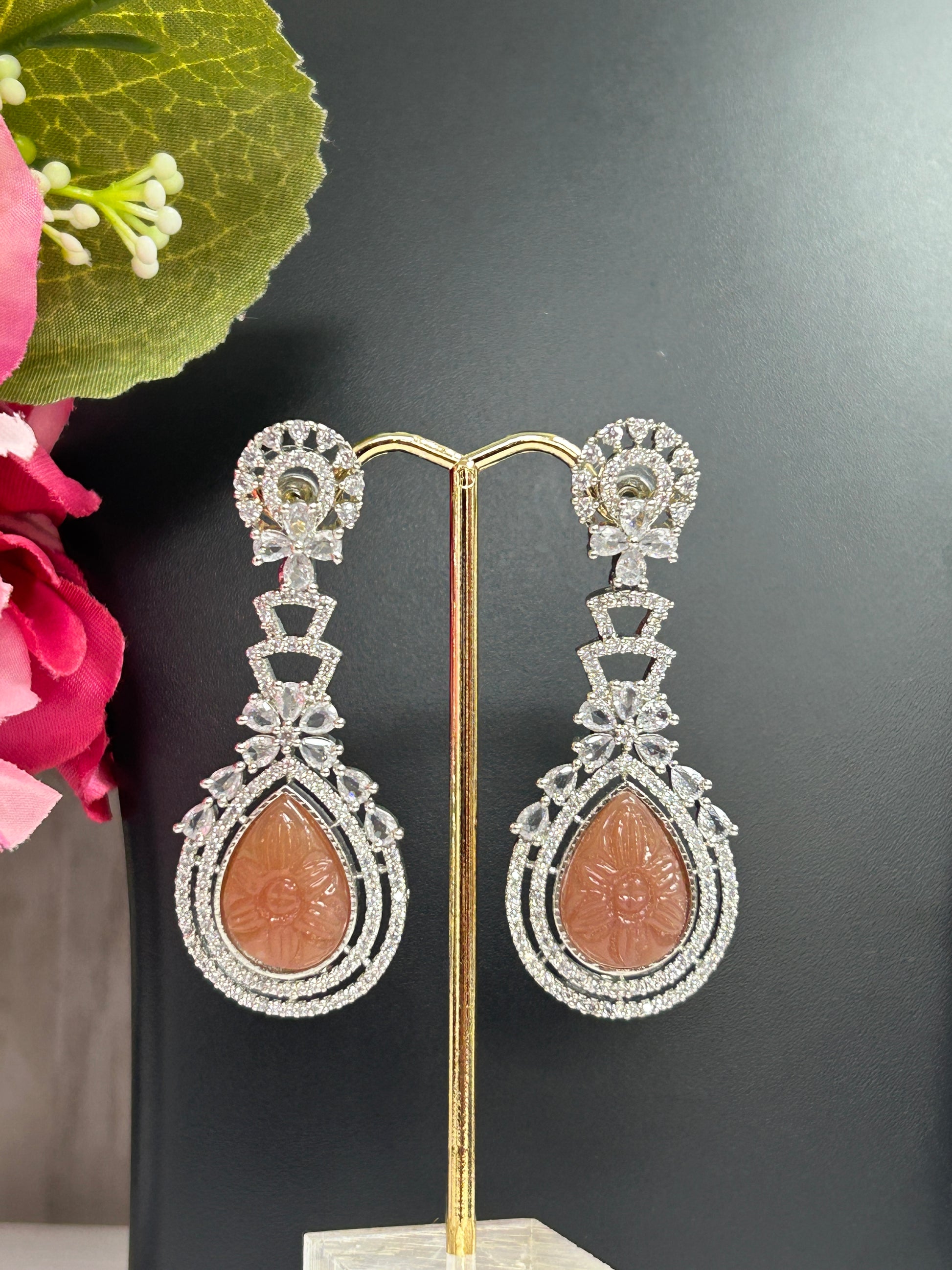 CZ earrings | light brown by Kurti Connection USA