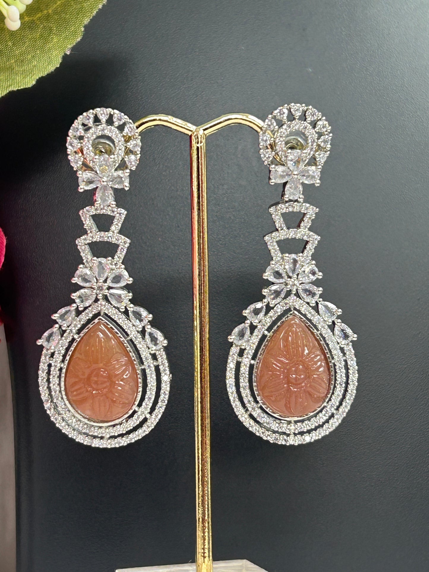 CZ earrings | light brown by Kurti Connection USA