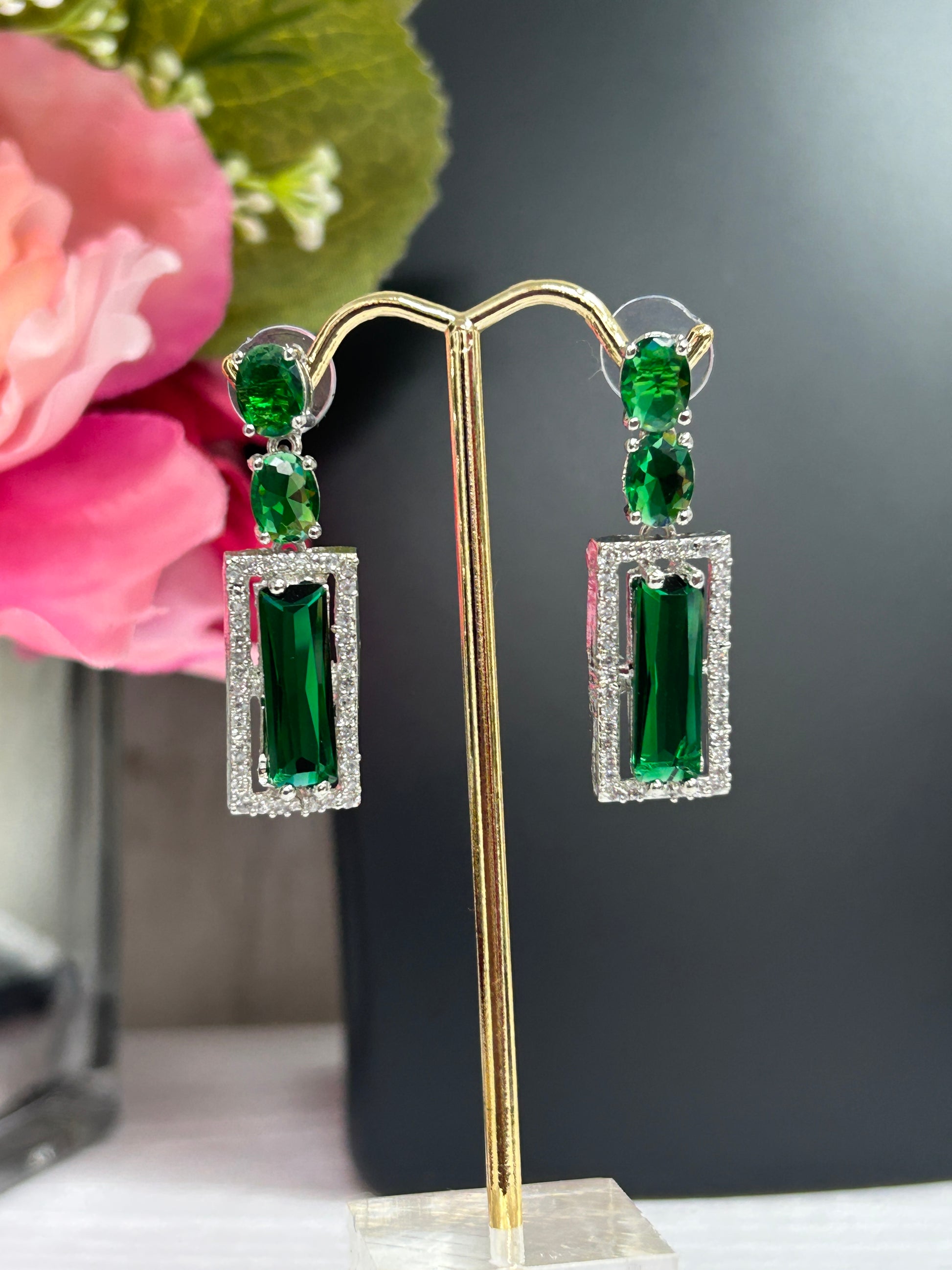 CZ earrings | green earrings by Kurti Connection USA