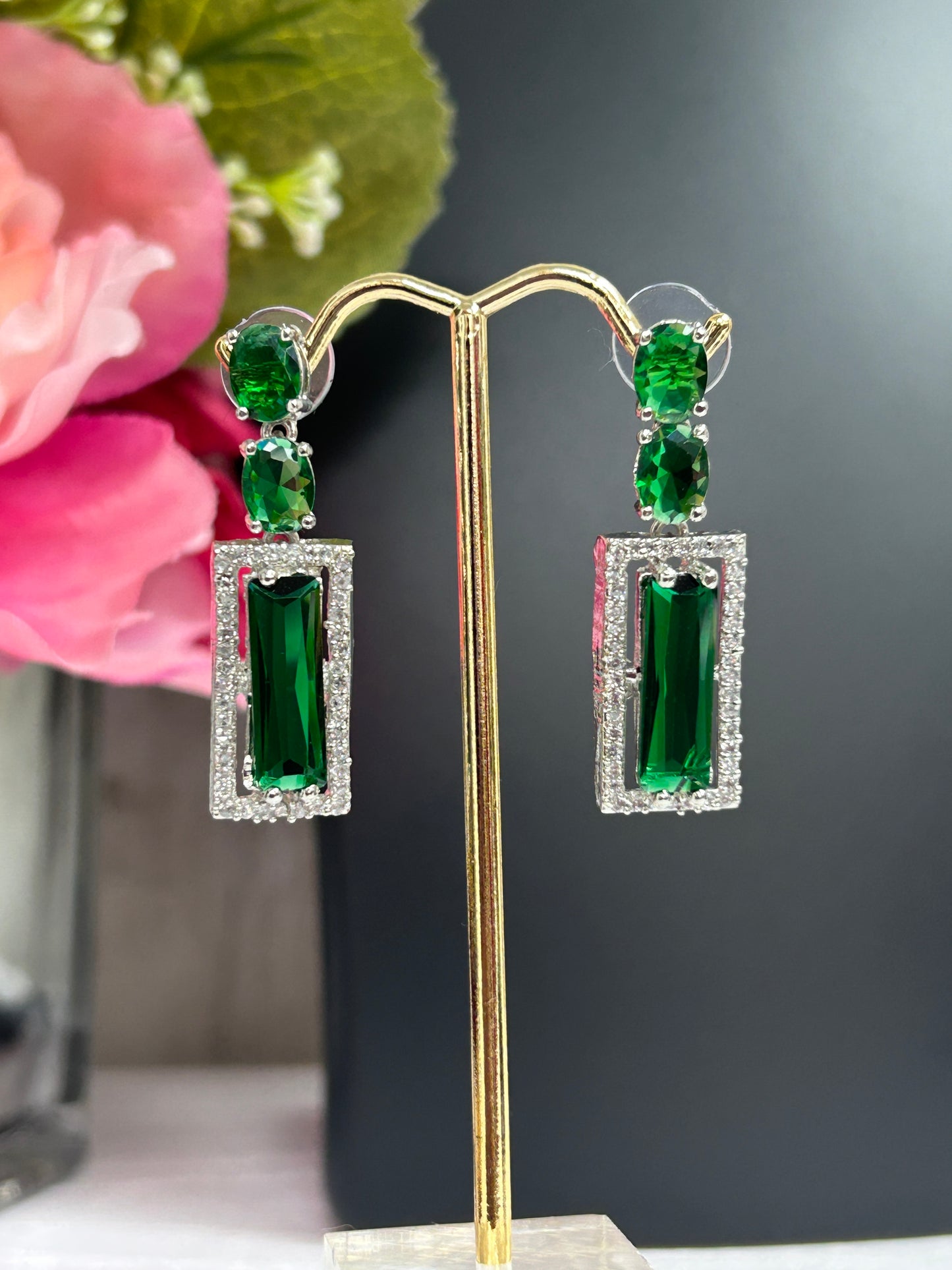 CZ earrings | green earrings by Kurti Connection USA