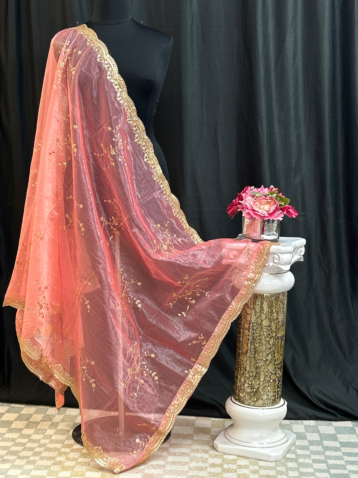 Tissue silk dupatta with sequin work