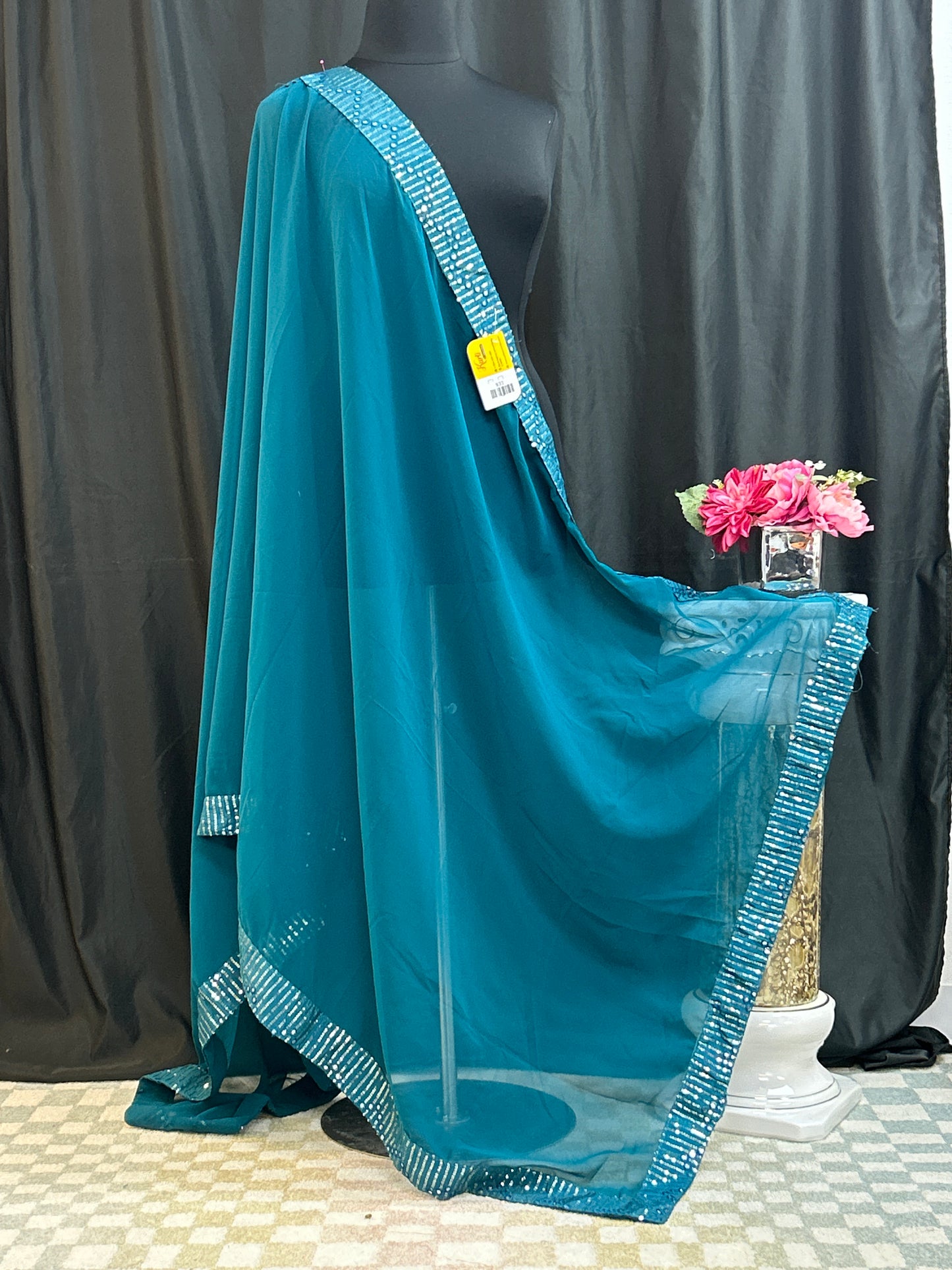 Peacock blue dupatta with sequin border