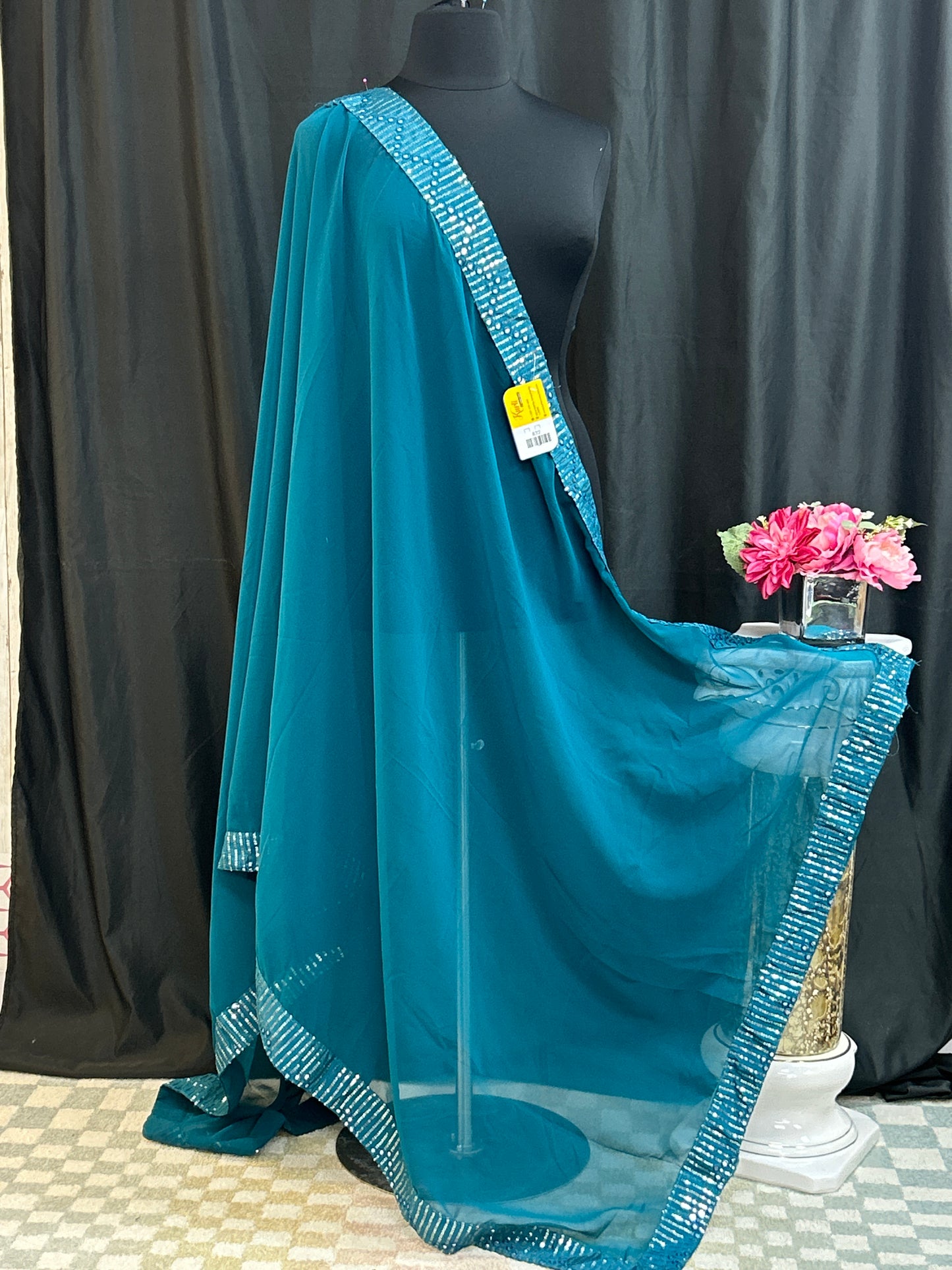 Peacock blue dupatta with sequin border