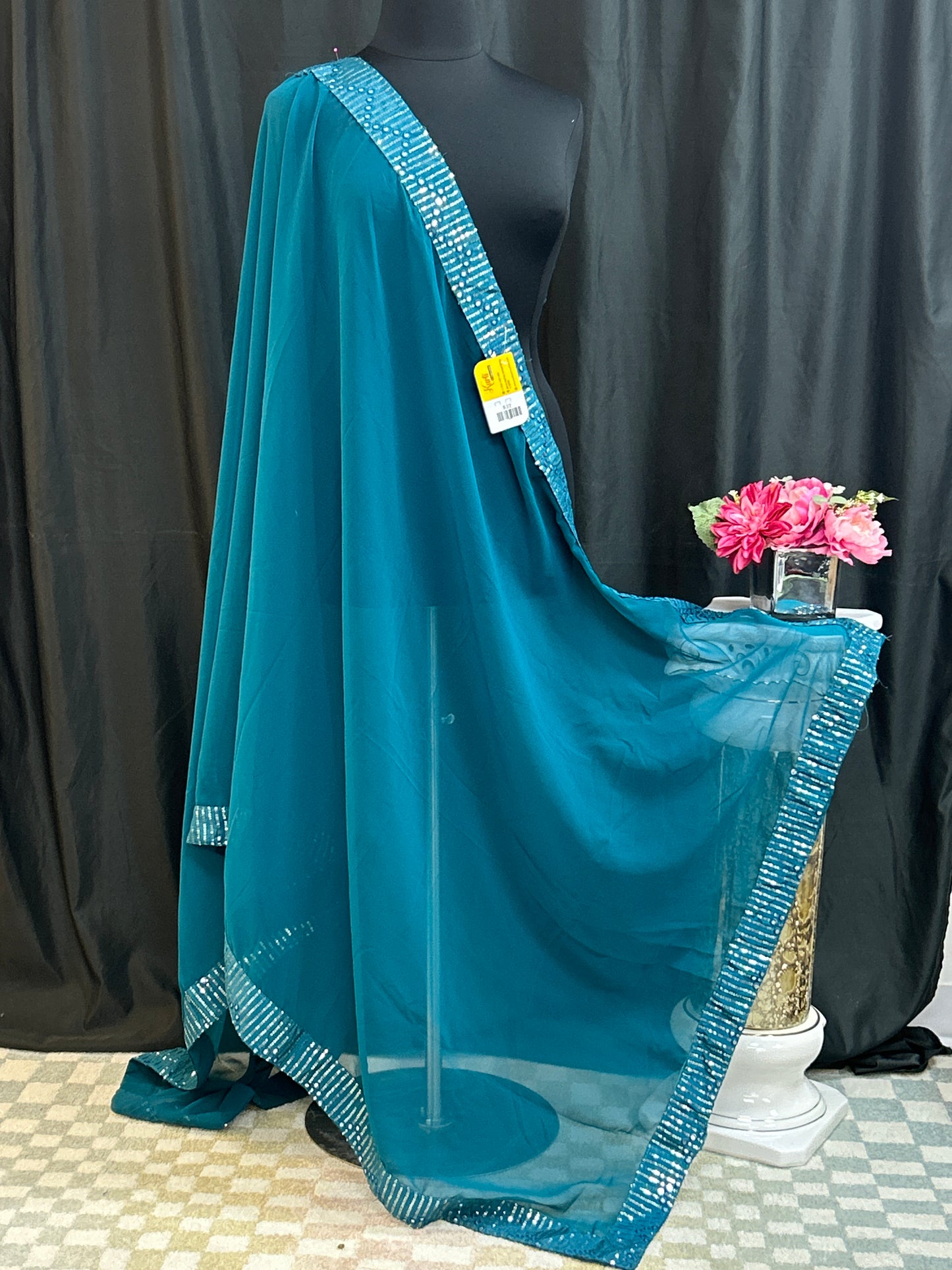 Peacock blue dupatta with sequin border