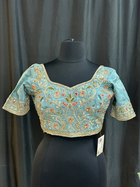Hand embroidered blouse | tissue silk blouse with all over hand embroidery