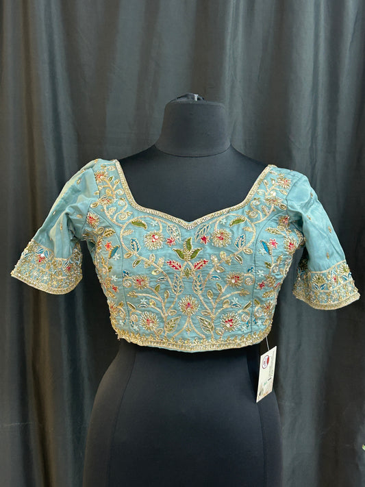 Hand embroidered blouse | tissue silk blouse with all over hand embroidery