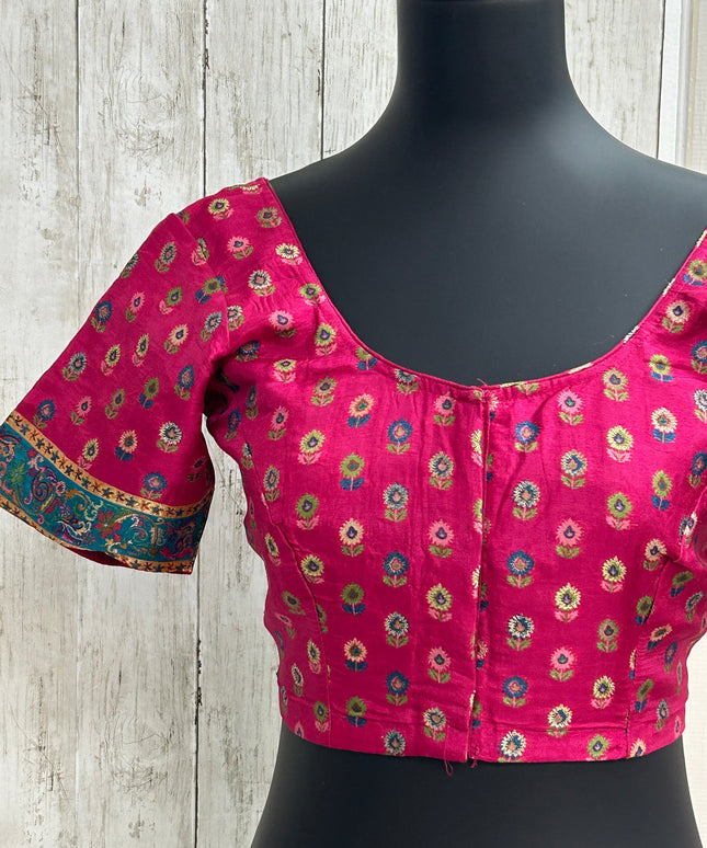 Silk blouse with teal blue detailing by Kurti Connection USA