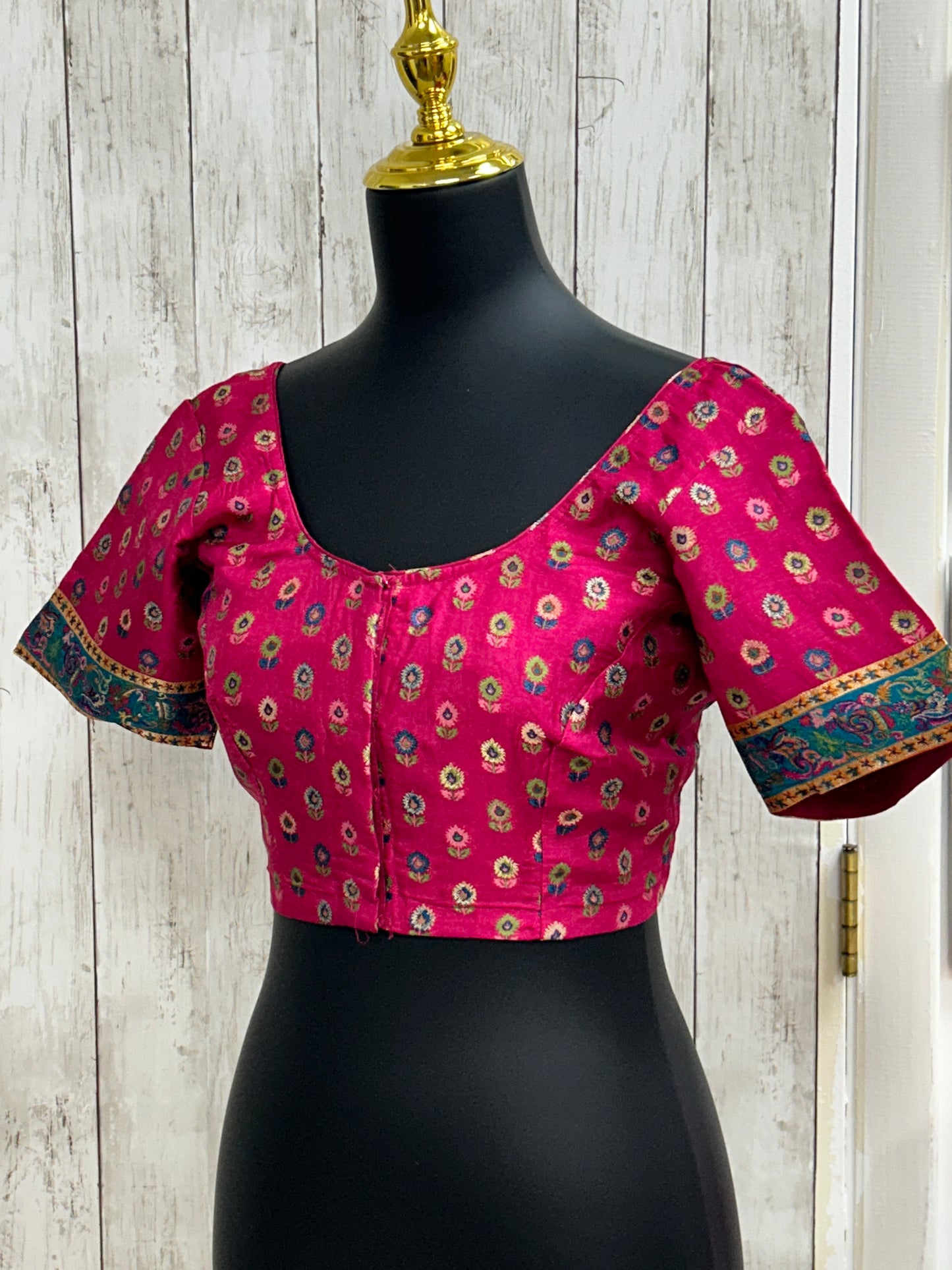 Silk blouse with teal blue detailing