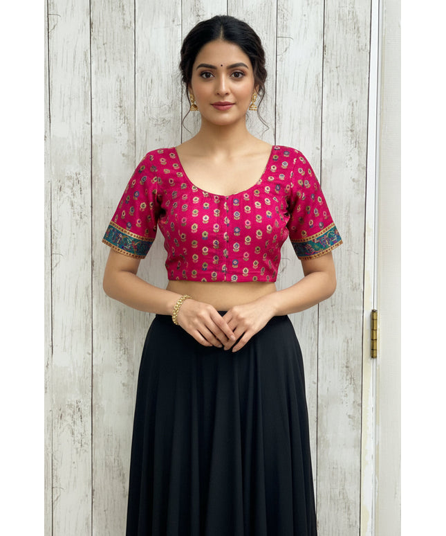 Silk blouse with teal blue detailing by Kurti Connection USA