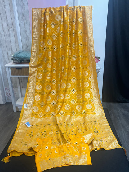 Yellow bandhini saree