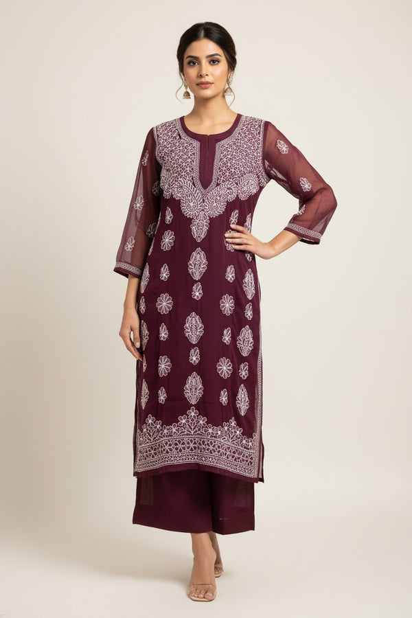 Chiffon Chikankari kurti