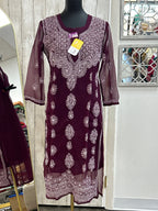 Chiffon Chikankari kurti by Kurti Connection USA