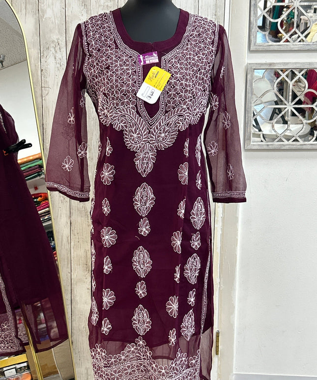 Chiffon Chikankari kurti by Kurti Connection USA