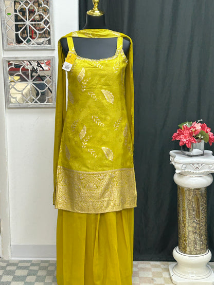 Chiffon silk sharara suit by Kurti Connection USA