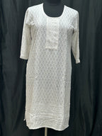 White chikankari kurti with light sequin work by Kurti Connection USA