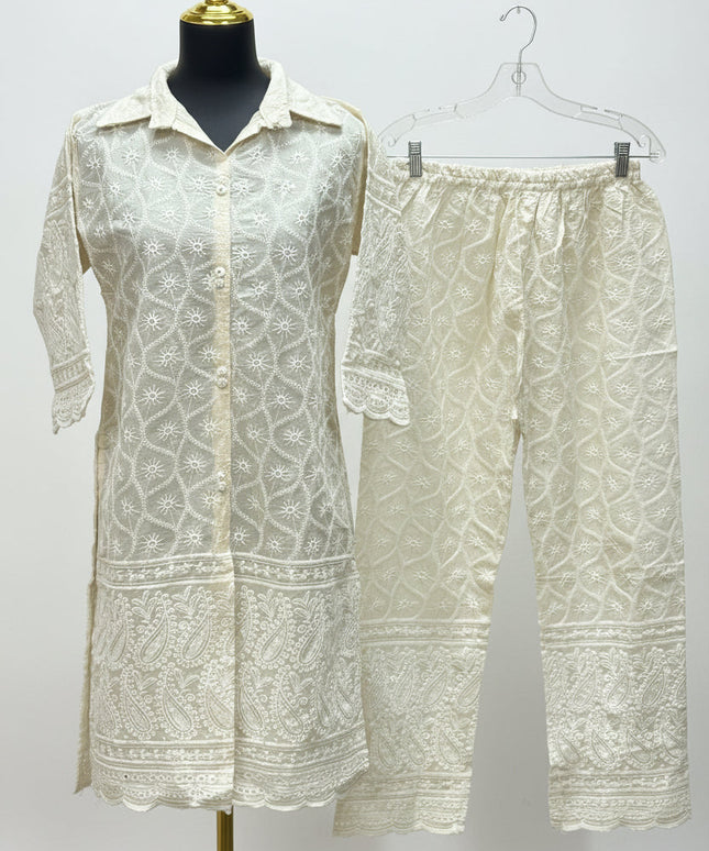 Pure cotton chikankari kurti set by Kurti Connection USA