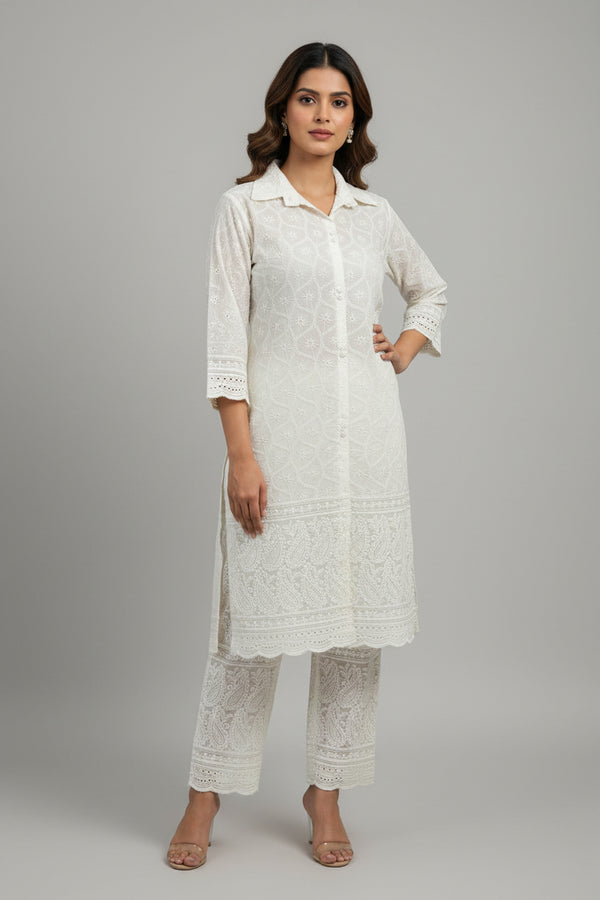 Pure cotton chikankari kurti set
