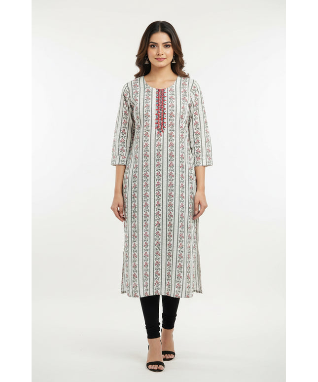 Cotton chikankari kurti with digital print by Kurti Connection USA