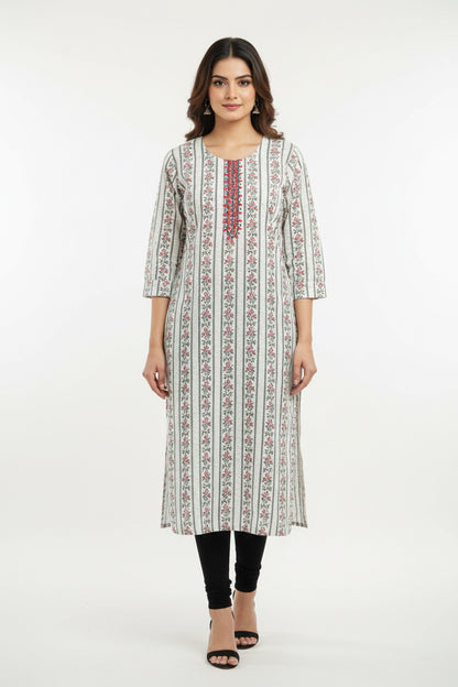 Cotton chikankari kurti with digital print by Kurti Connection USA