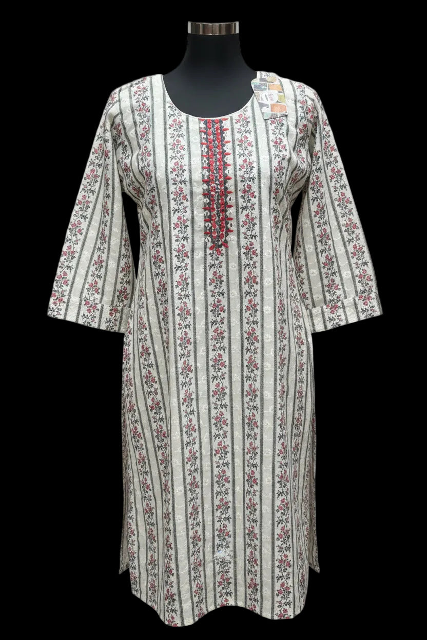 Cotton chikankari kurti with digital print by Kurti Connection USA