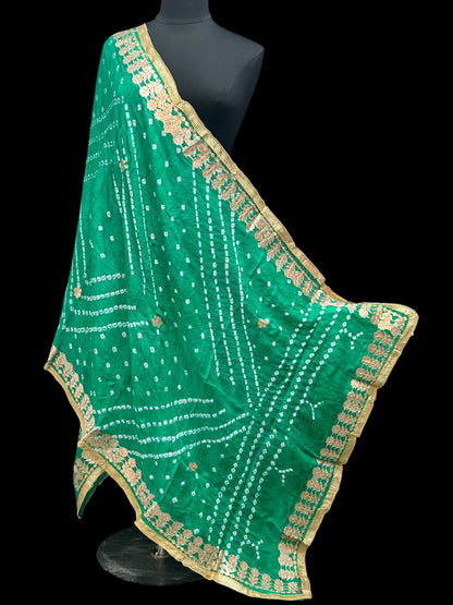 Sea green Bandhani dupatta by Kurti Connection USA