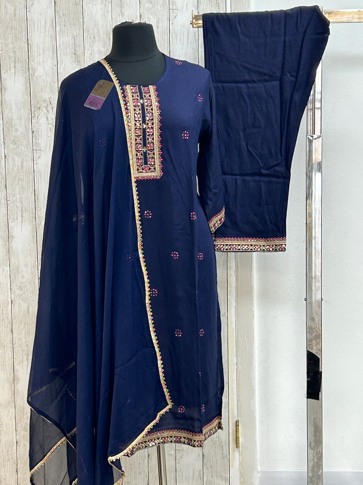 Rayon Kurti pant set with chiffon dupatta by Kurti Connection USA