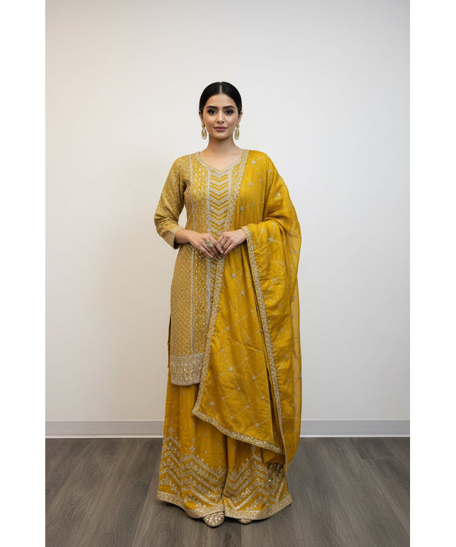Chinon silk sharara suit
