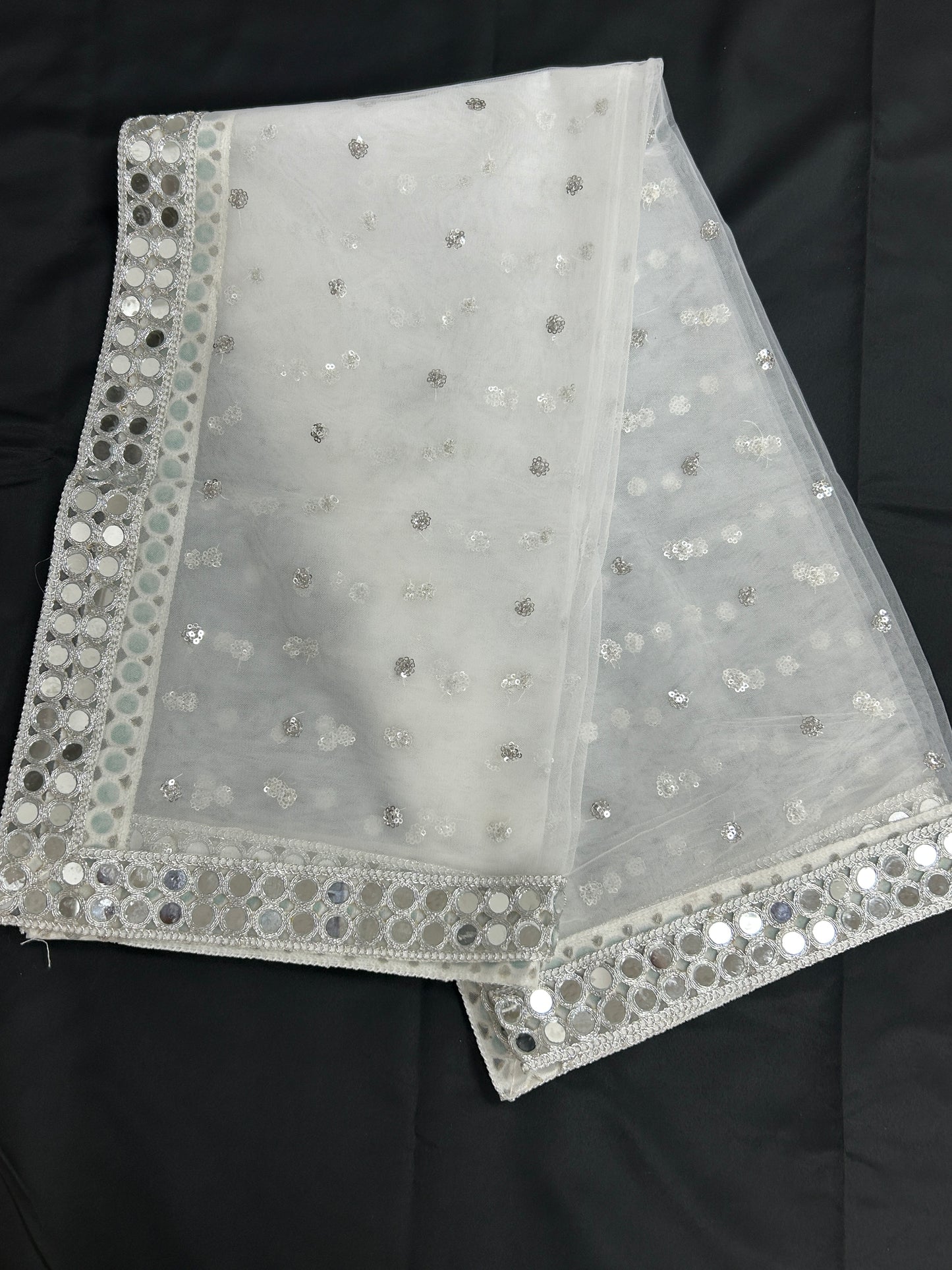 Net duppata with real mirror border