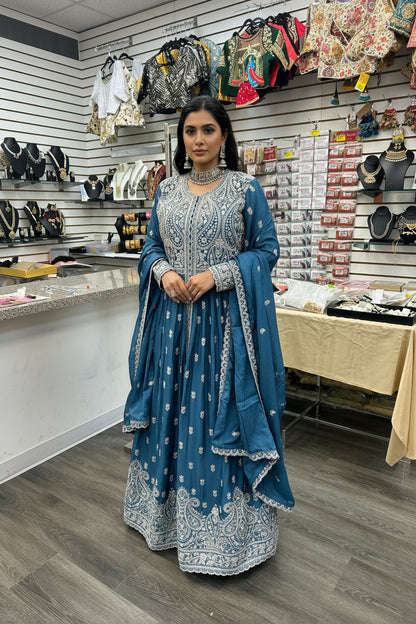 Ruhi : Chinnon silk gown with skirt - Kurti Connection USA