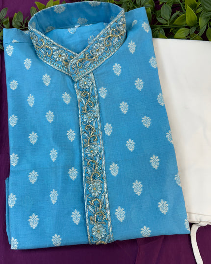 Silk kurta set : light blue - Kurti Connection USA