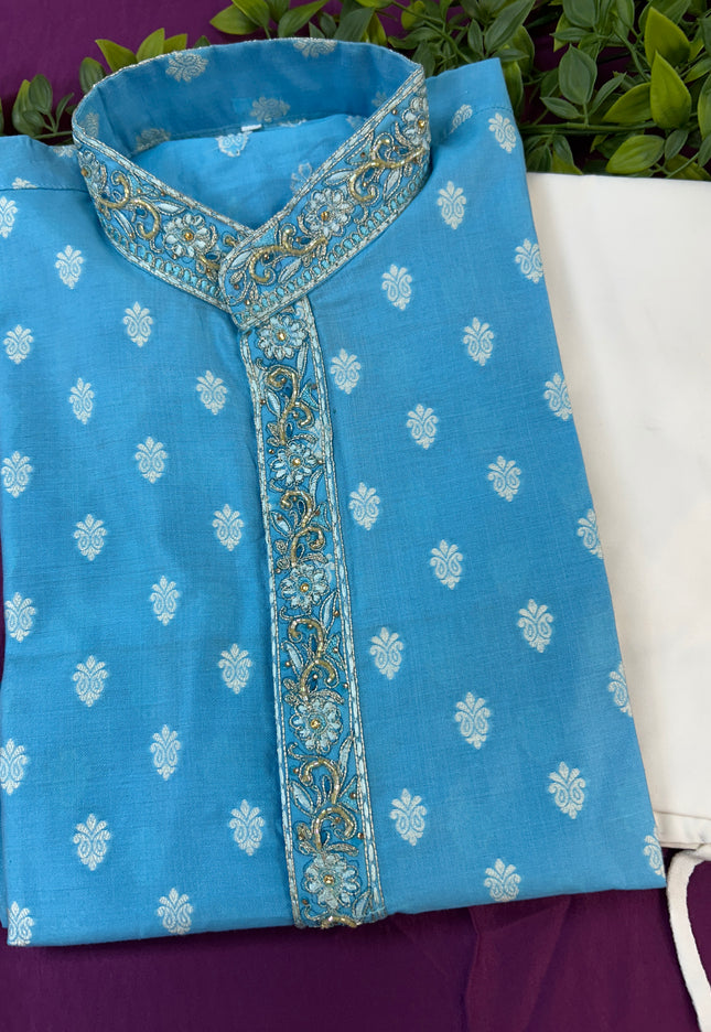Silk kurta set : light blue - Kurti Connection USA